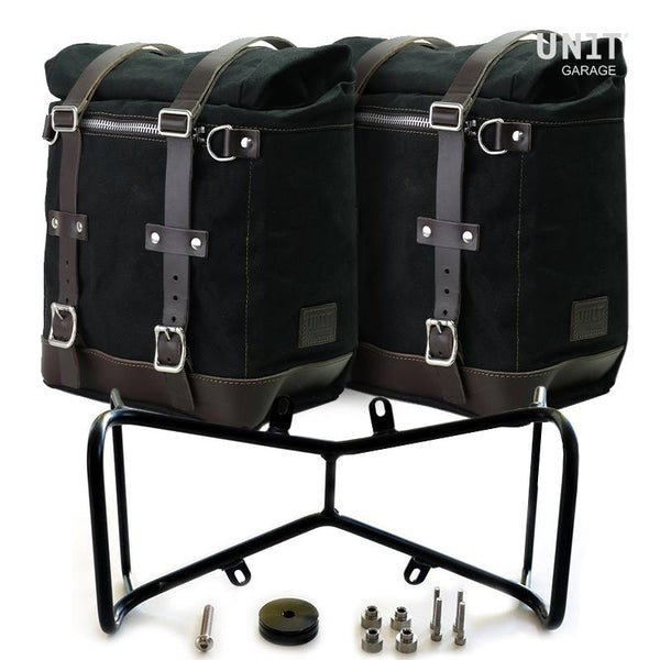 Alforjas de lona Scram de la serie Unit Garage R9T y portaequipajes doble simétrico