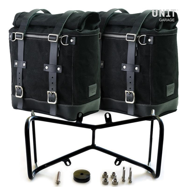 Alforjas de lona Scram de la serie Unit Garage R9T y portaequipajes doble simétrico