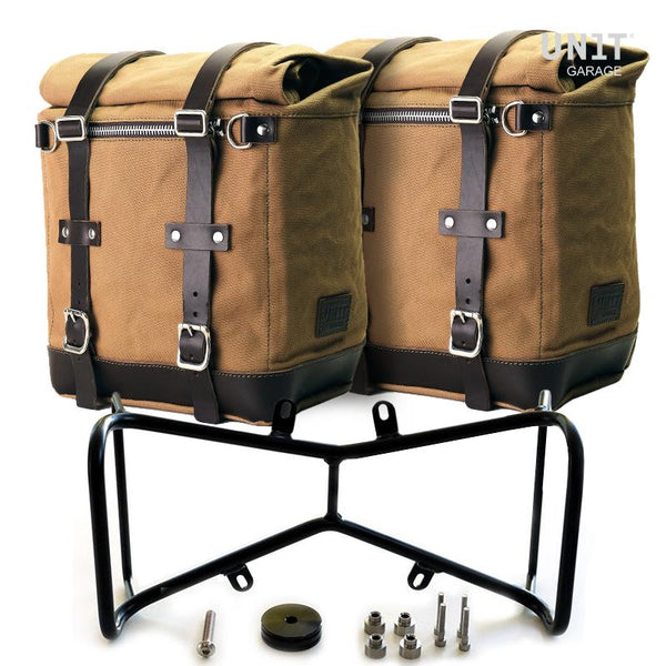Alforjas de lona Scram de la serie Unit Garage R9T y portaequipajes doble simétrico