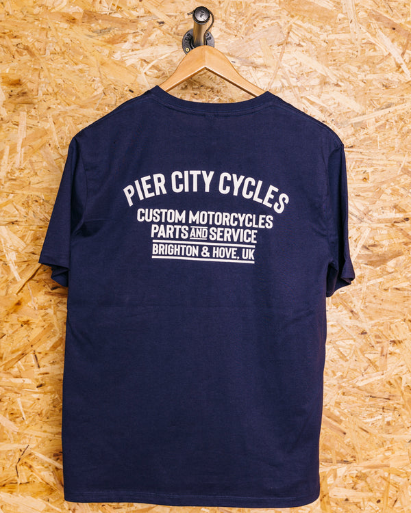 Pier City Cycles Original T Shirt - Navy/White