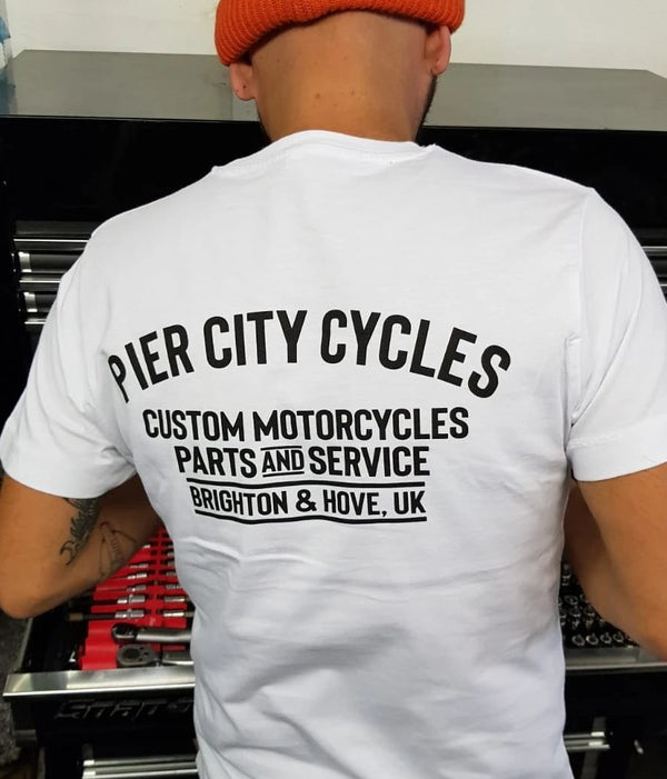 Pier City Cycles Original T Shirt - White/Black