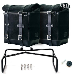 Alforjas de gamuza encerada Scram de la serie Unit Garage R9T y portaequipajes asimétrico doble