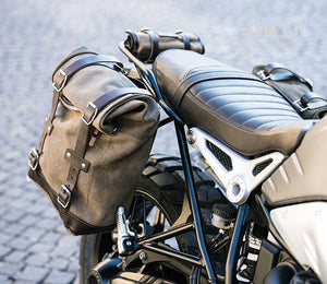 Unit Garage BMW R9T One Waxed Suede Pannier & Double Asymmetric Luggage Rack
