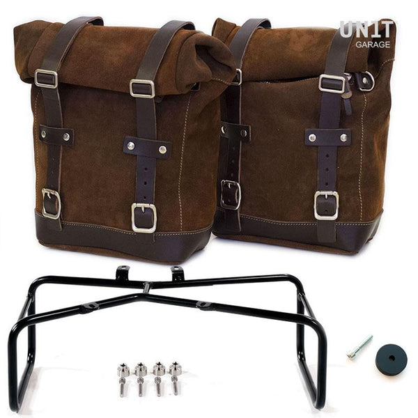 Unit Garage BMW R9T Two Waxed Suede Panniers & Double Asymmetric Luggage Rack