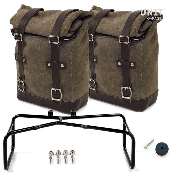Unit Garage BMW R9T Two Waxed Suede Panniers & Double Asymmetric Luggage Rack